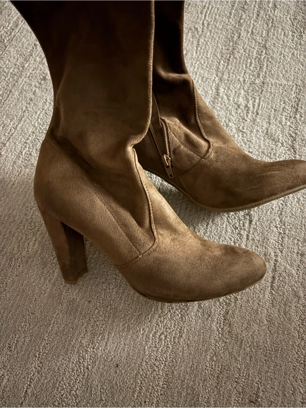 Taupe Faux Suede Thigh High Over The Knee Block Heel Boots Sz 10 Boho Festival